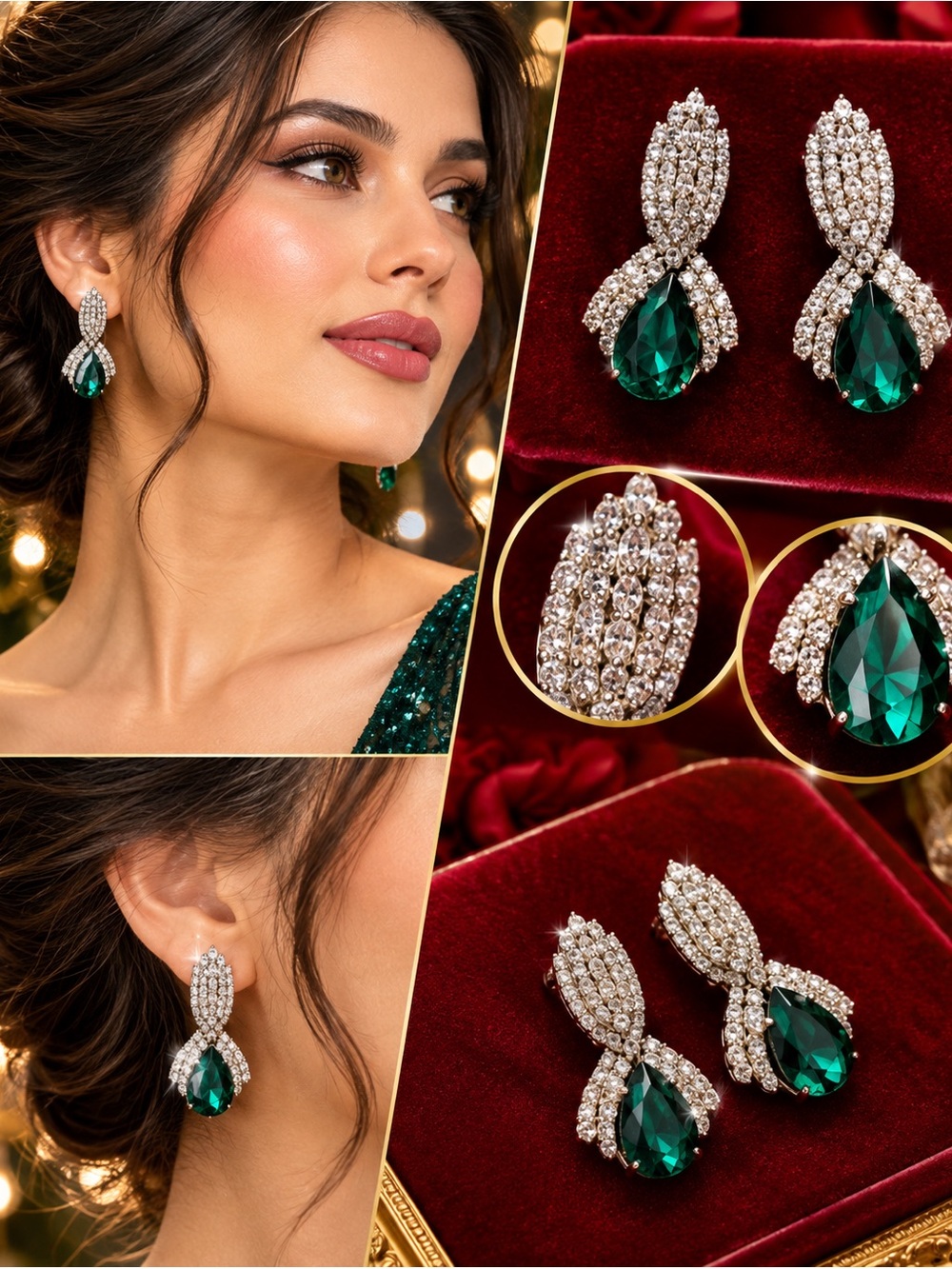 Vintage Elegant Emerald Green Crystal Drop Earrings – Stunning Statement Jewelry